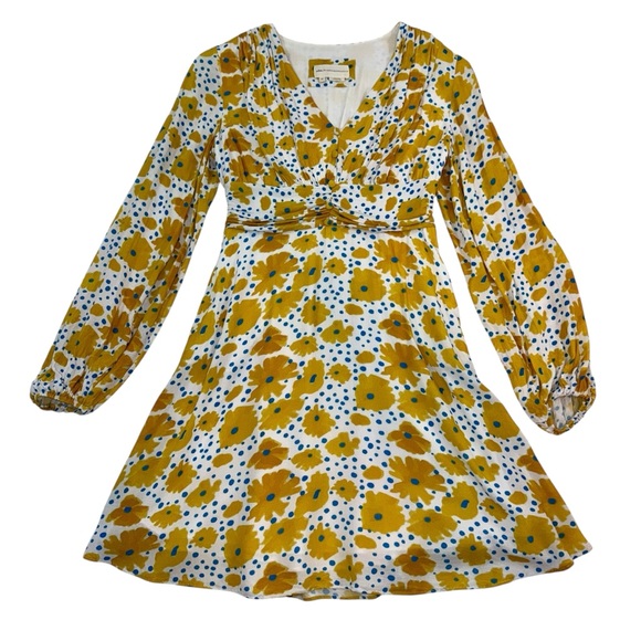 Vera For Anthropologie Buttercup Cheerful Floral Print Mini Dress Sz XS Yellow - Picture 4 of 13